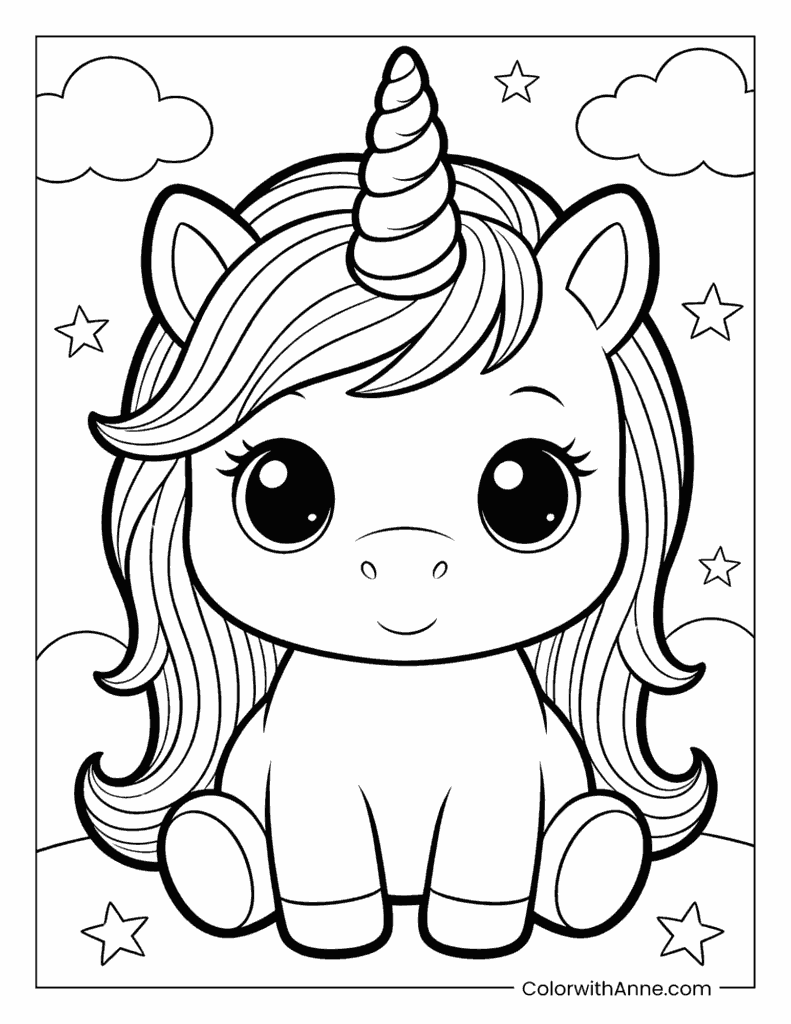 Cute Unicorn on the Ground Coloring Page