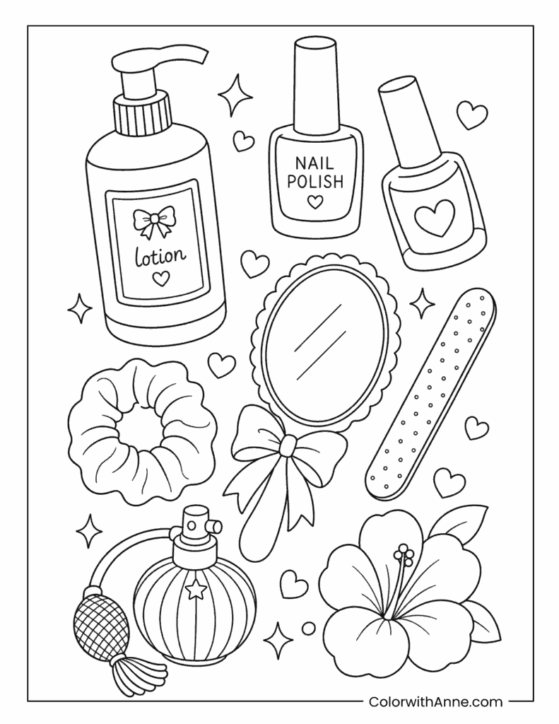 Cute Vanity Essentials Coloring Page for Kids