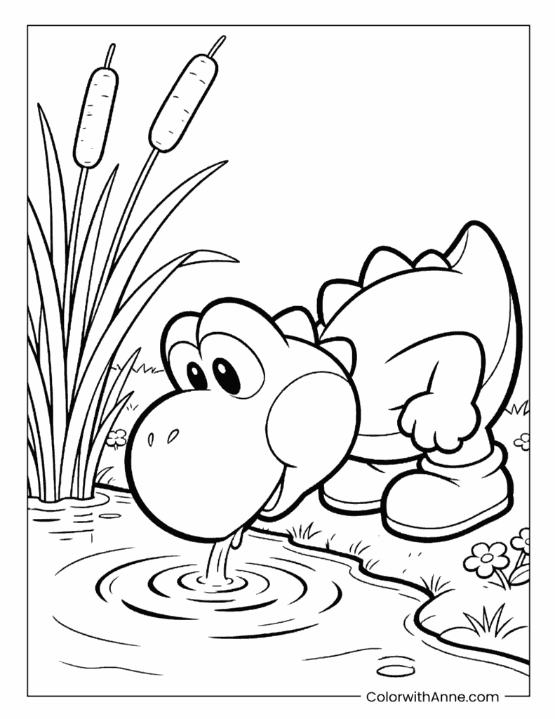Cute Yoshi Drinking Water Coloring Page