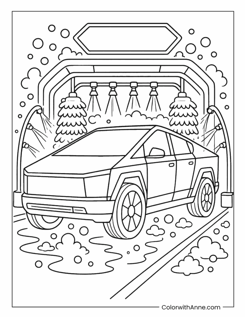 Cybertruck Car Wash Coloring Page