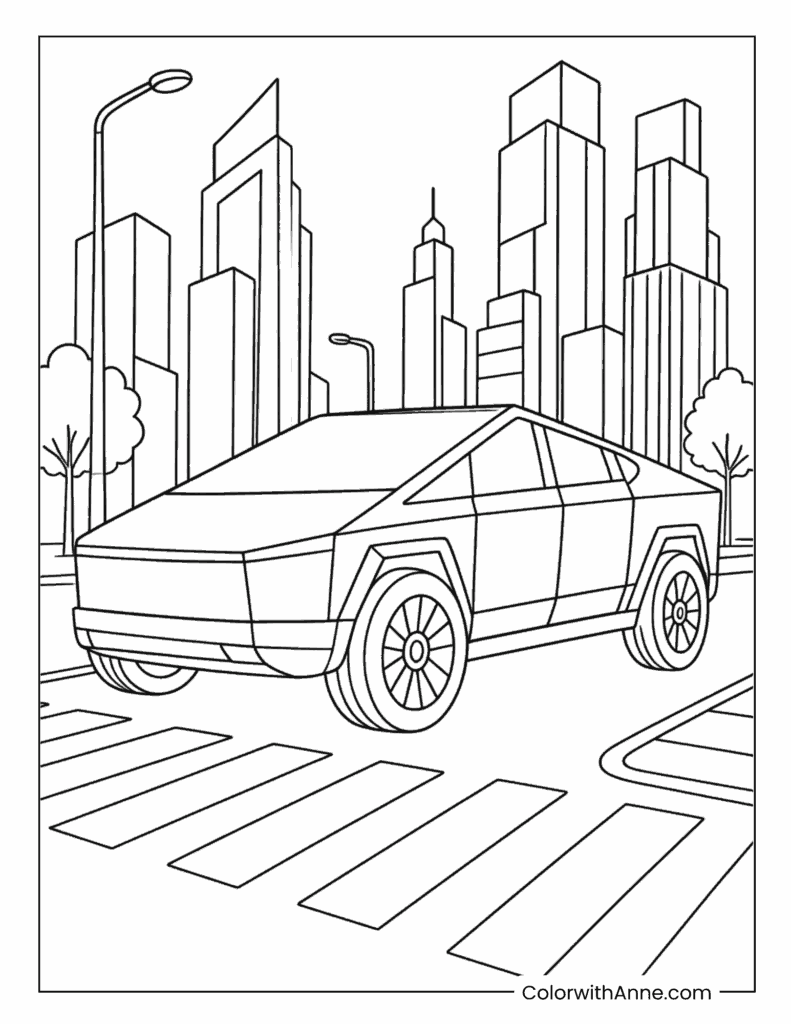 Cybertruck City Street Coloring Page
