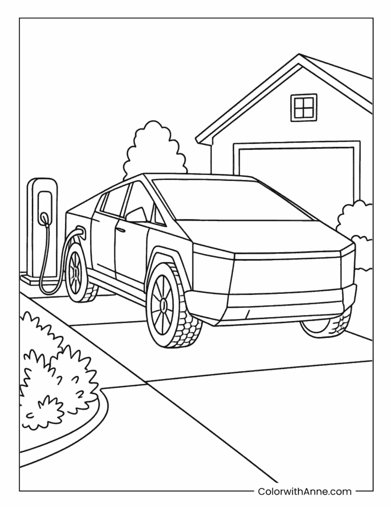 Cybertruck Electric Charging Coloring Page