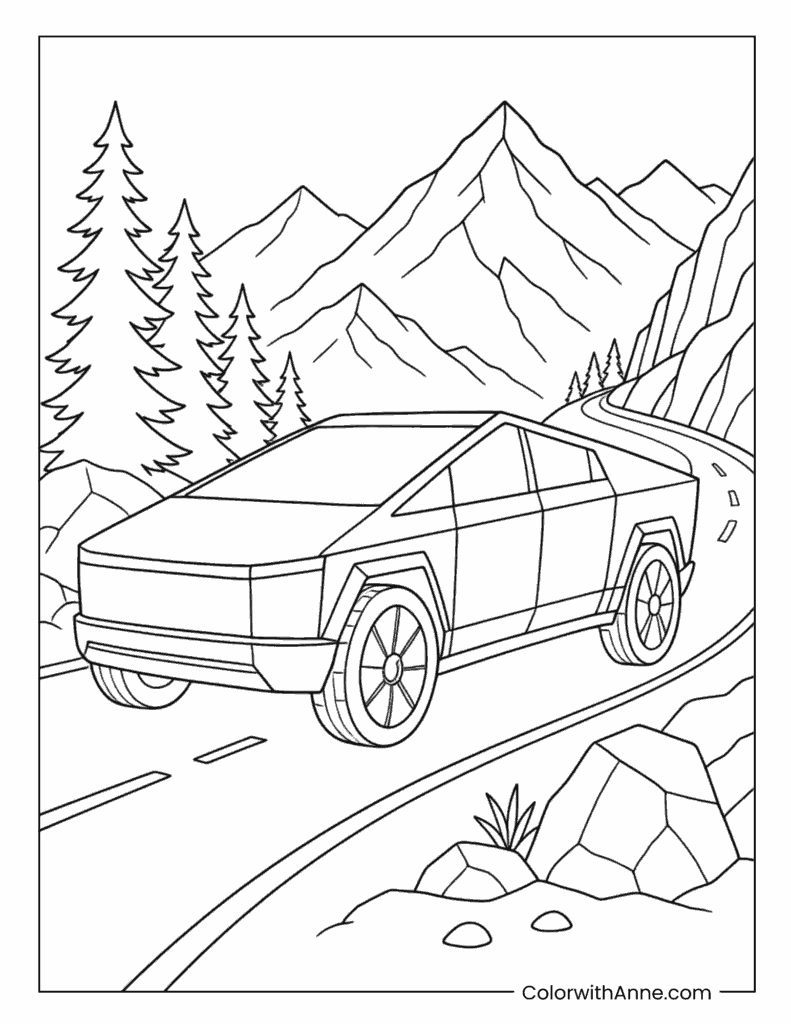 Cybertruck Mountain Road Coloring Page