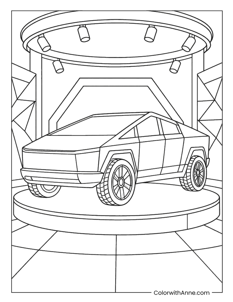 Cybertruck Showroom Display Coloring Page