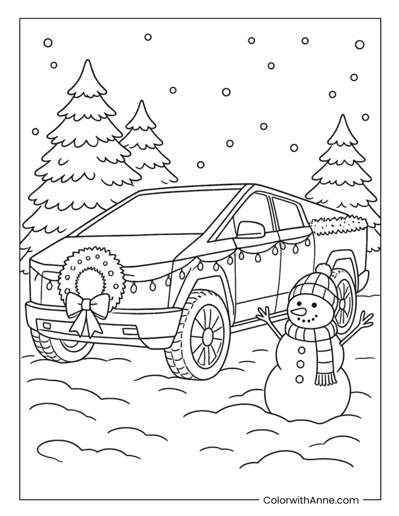 Cybertruck Winter Snow Scene Coloring Page