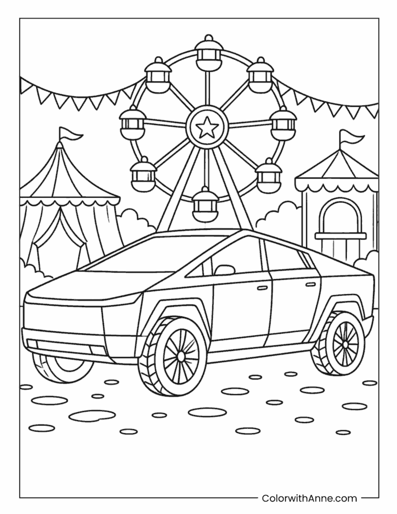 Cybertruck at Carnival Coloring Page