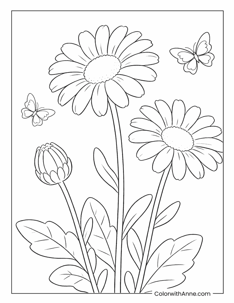 Daisies and Butterflies Coloring Page