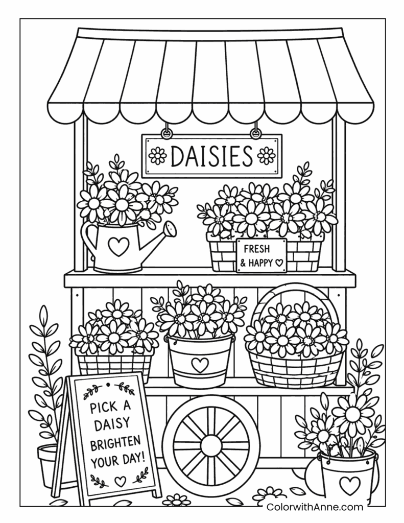 Daisy Flower Stand Coloring Page