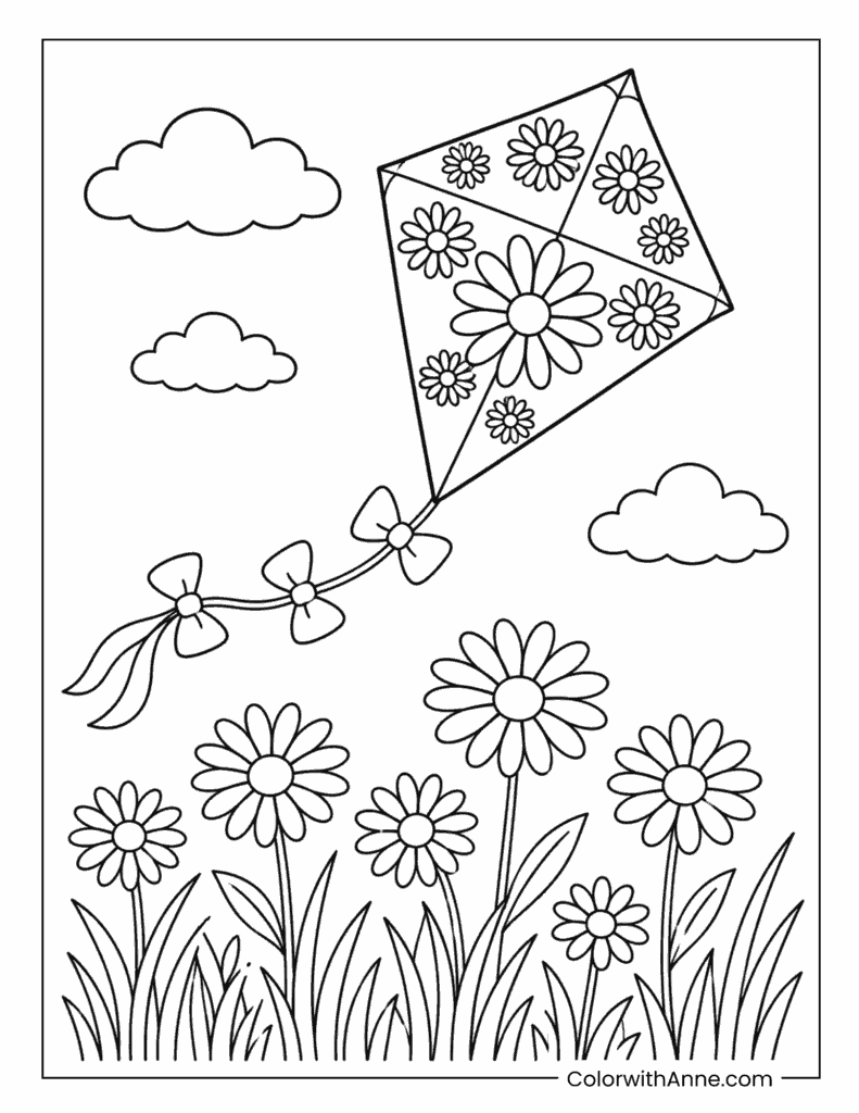 Daisy Kite in the Sky Coloring Page