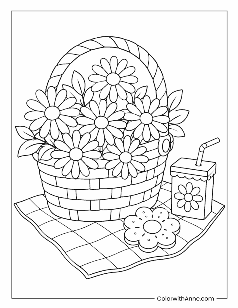 Daisy Picnic Basket Coloring Page