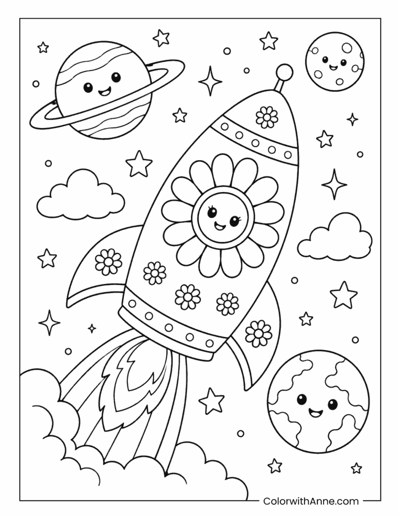 Daisy Rocket Ship Coloring Page
