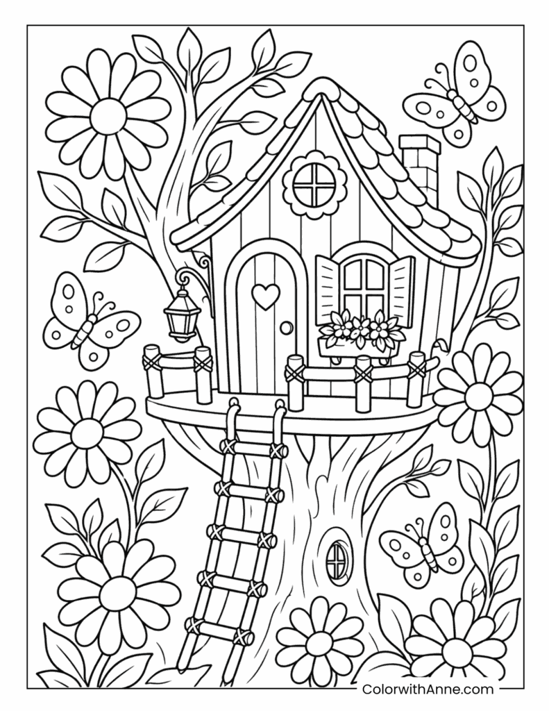 Daisy Treehouse Coloring Page for Kids