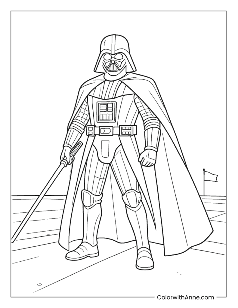 Darth Vader Holding His Red Lightsaber Coloring Page
