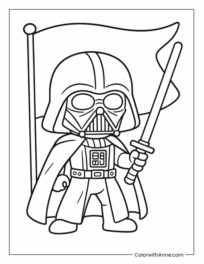 Darth Vader with Flag and Lightsaber Coloring Page