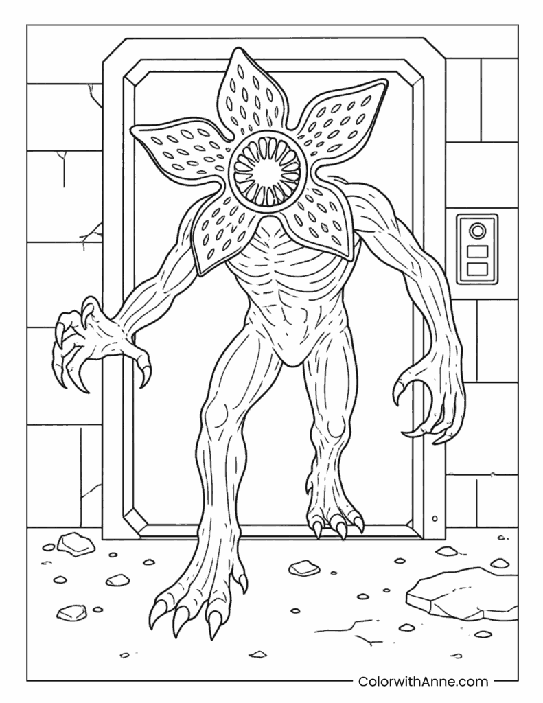 Demogorgon Emerging Through Doorway Coloring Page