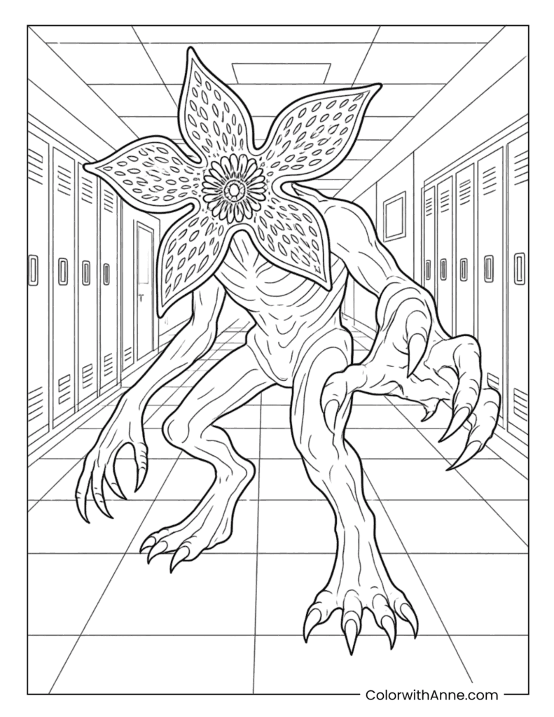 Demogorgon In School Hallway Coloring Page