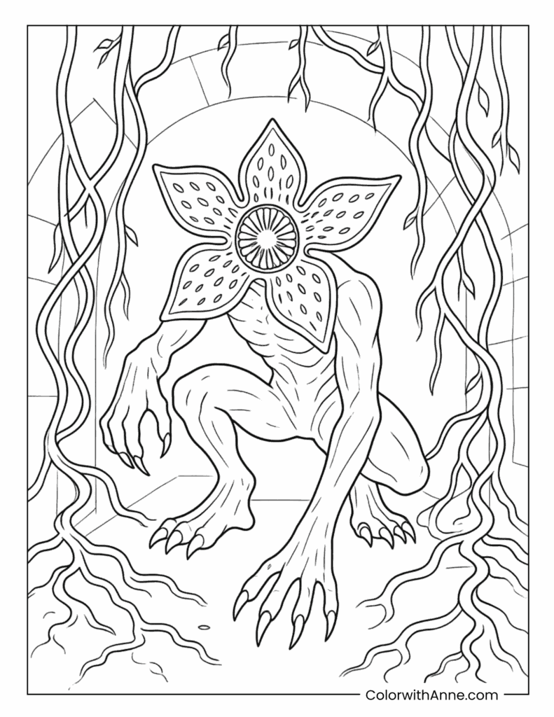 Demogorgon Inside Vine Covered Cave Coloring Page