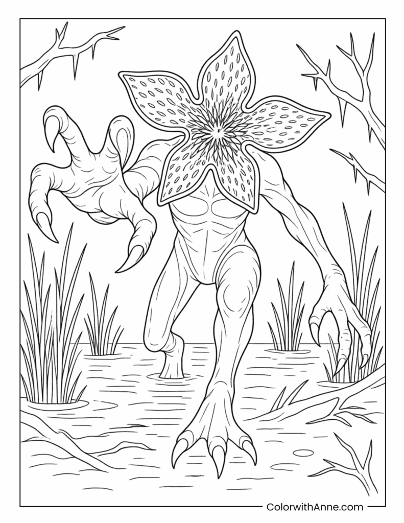 Demogorgon Raising Arm In Swamp Coloring Page