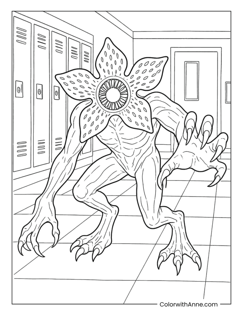 Demogorgon Reaching Through Hallway Coloring Page