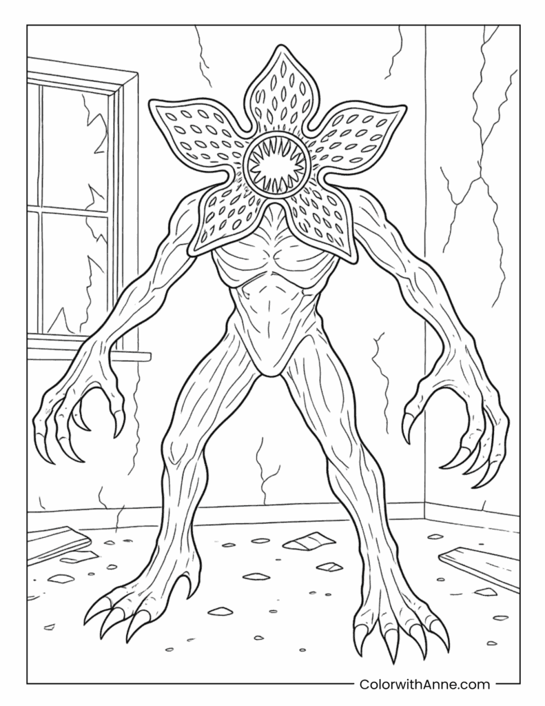 Demogorgon Standing In Damaged Room Coloring Page