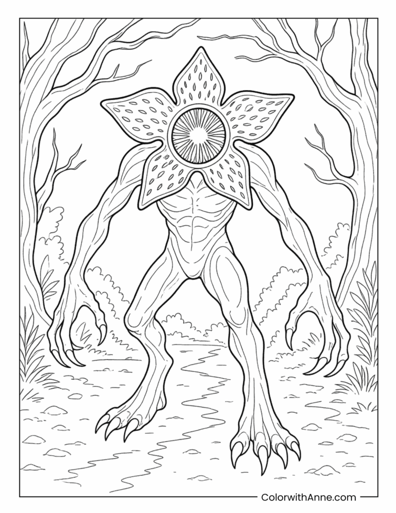 Demogorgon Standing In Forest Stream Coloring Page