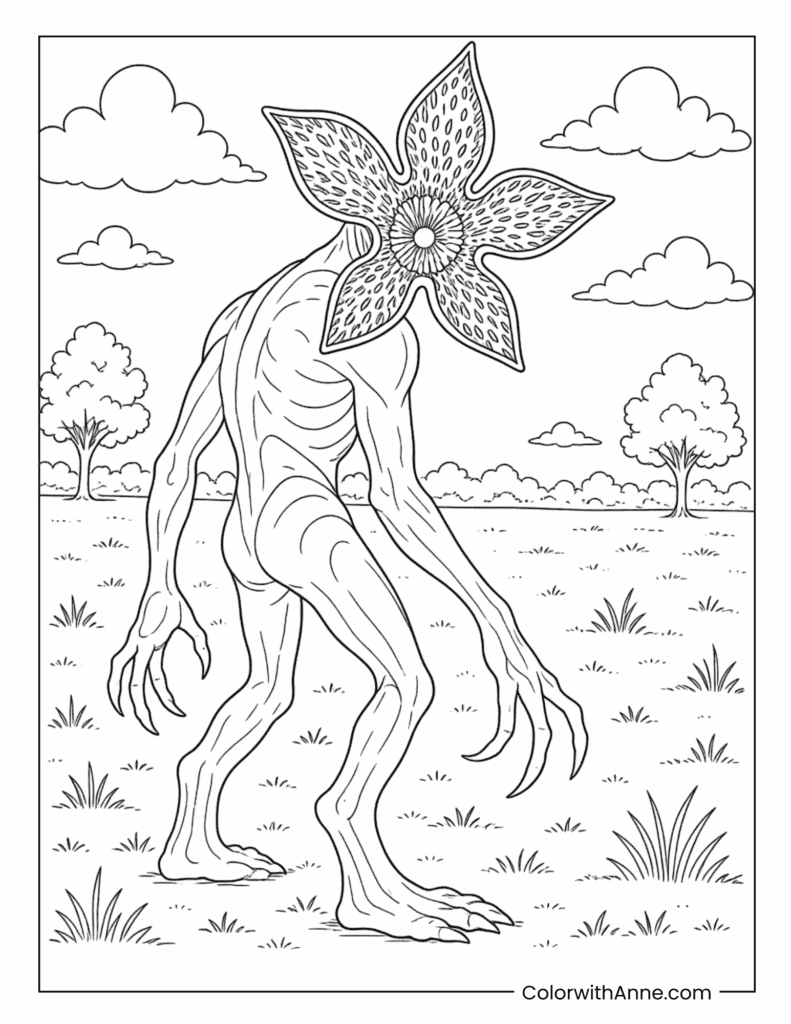 Demogorgon Walking Across Open Field Coloring Page