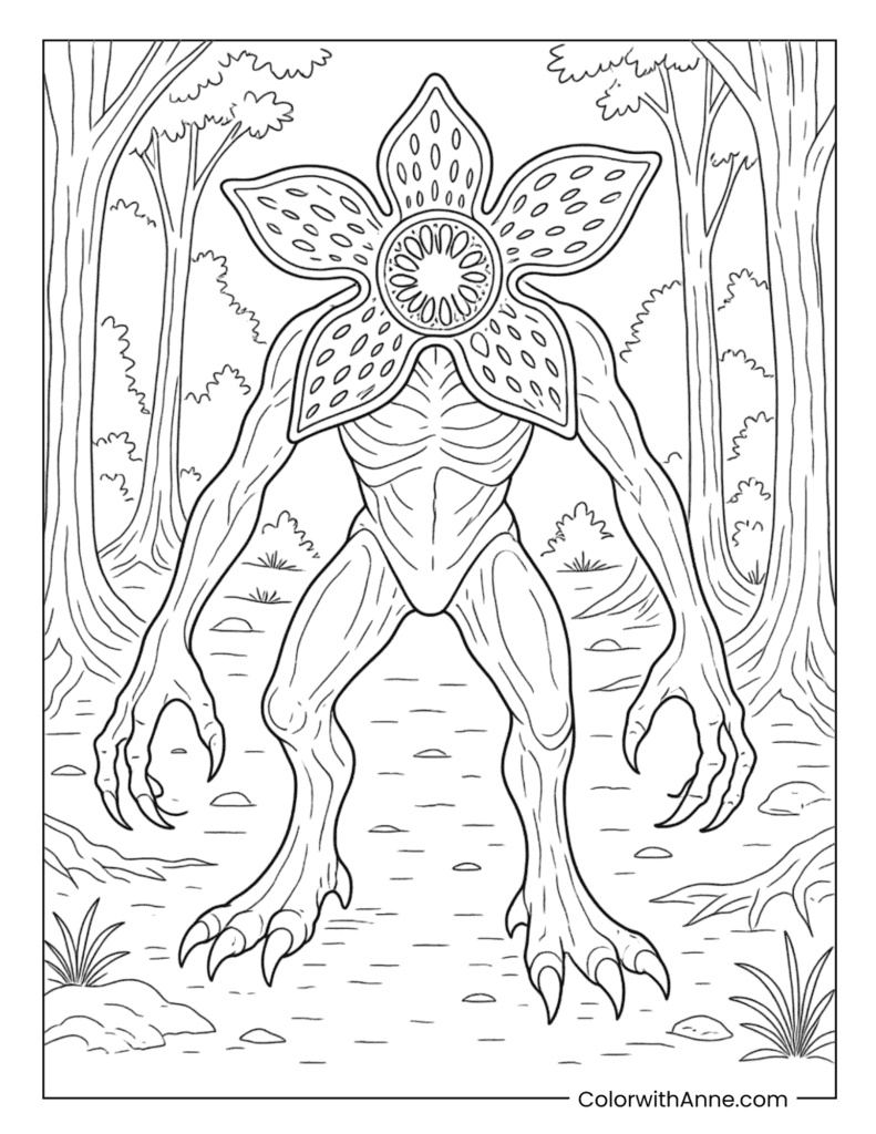 Demogorgon Walking Through Forest Coloring Page
