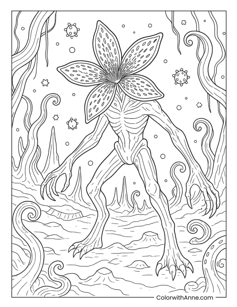 Demogorgon Walking Through Twisted Vines Coloring Page