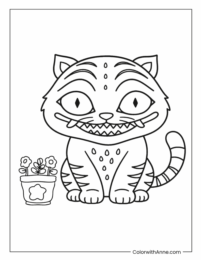 Derpy Tiger with Flower Pot Coloring Page