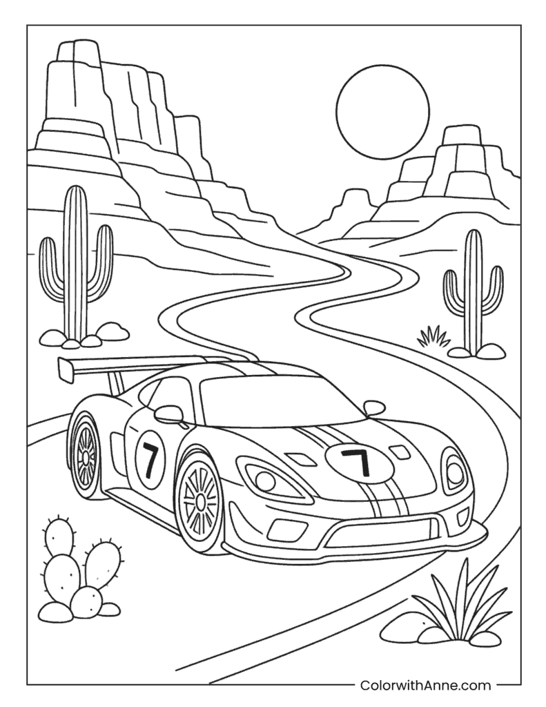 Desert Race Car Coloring Page