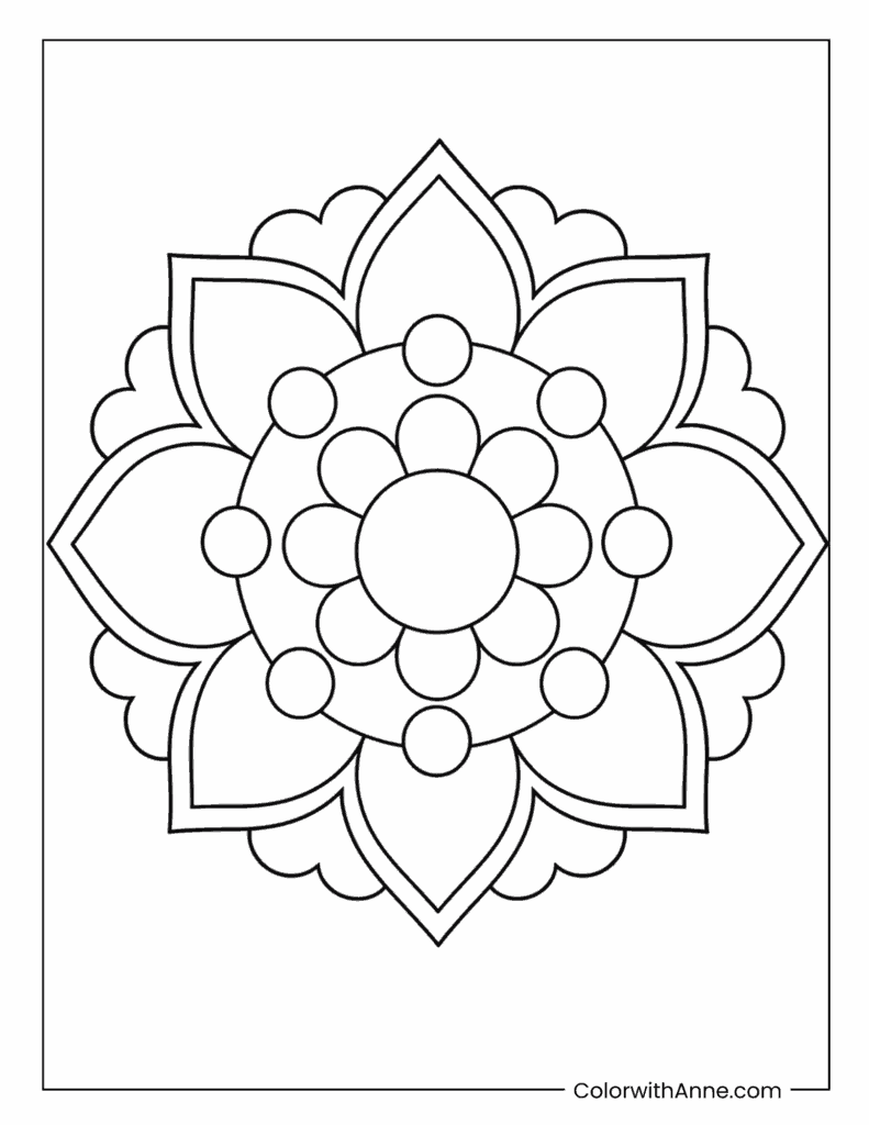 Diamond Petal Mandala With Beaded Ring Coloring Page
