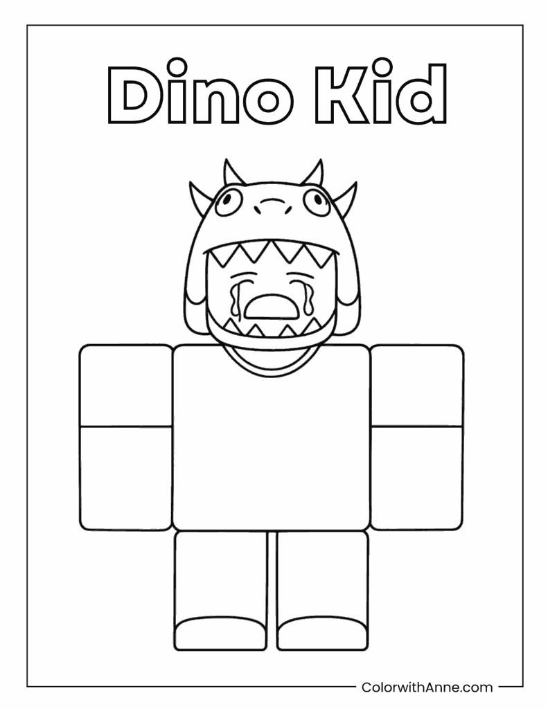 Dino Kid Crying Survivor Character Coloring Page