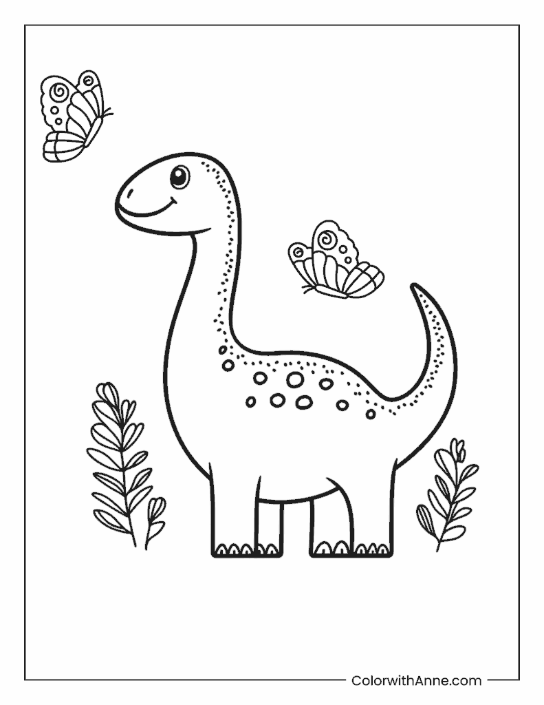 Dinosaur Chasing a Butterfly Coloring Page