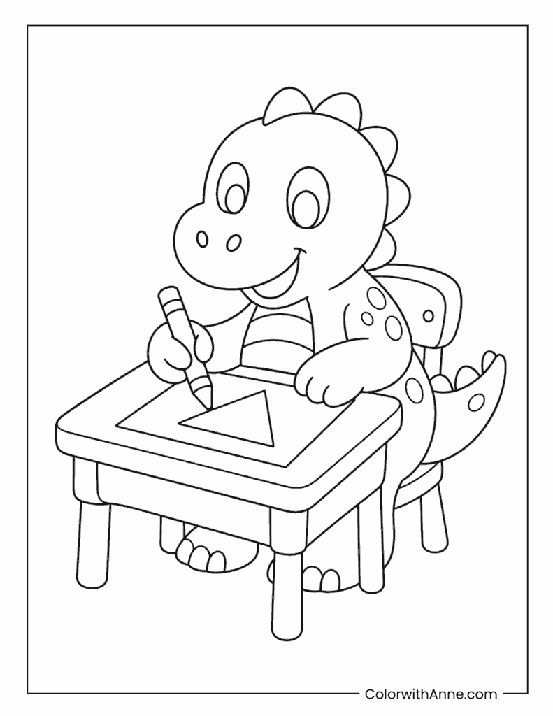 Dinosaur Student Drawing Shapes Coloring Page