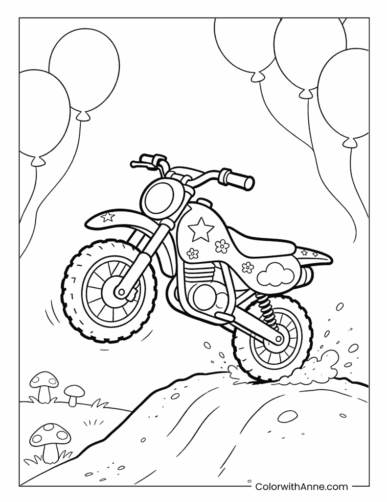 Dirt Bike Jumping Over a Hill with Dust Coloring Page
