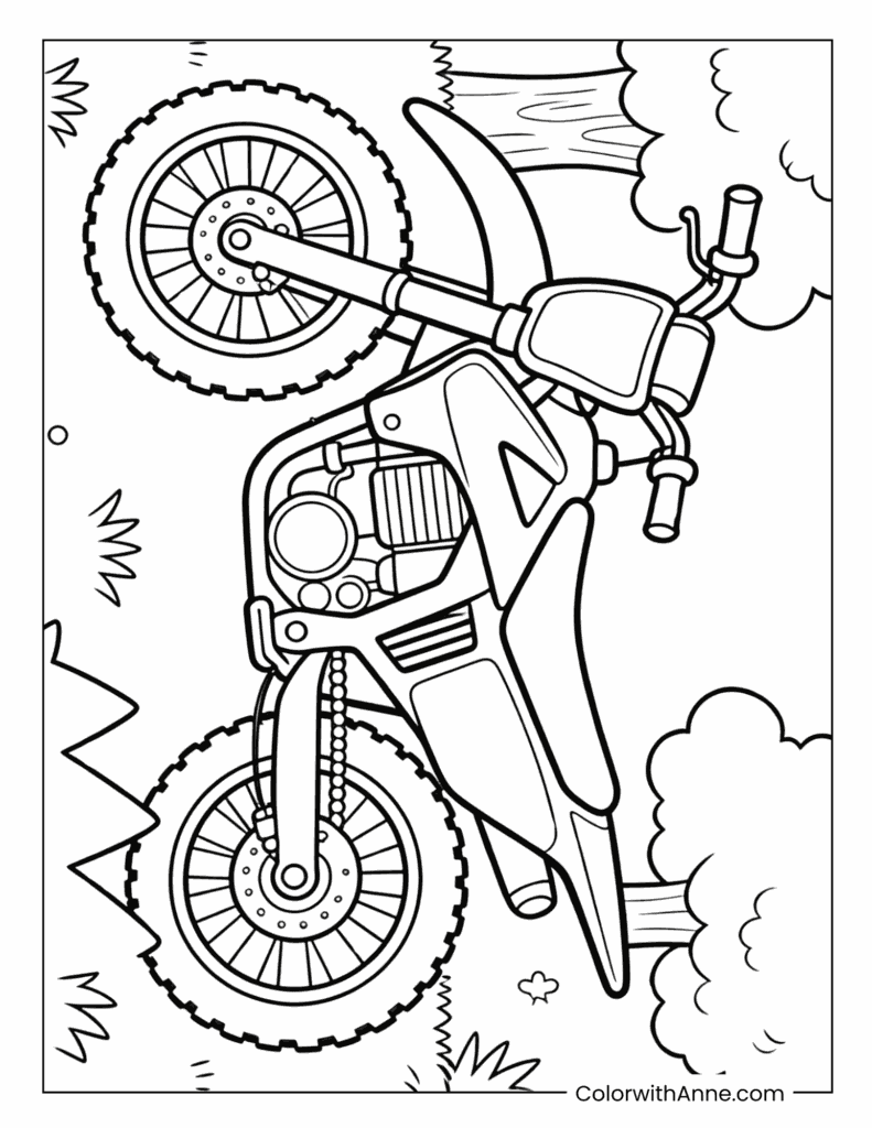 Dirt Bike in the Woods Coloring Page