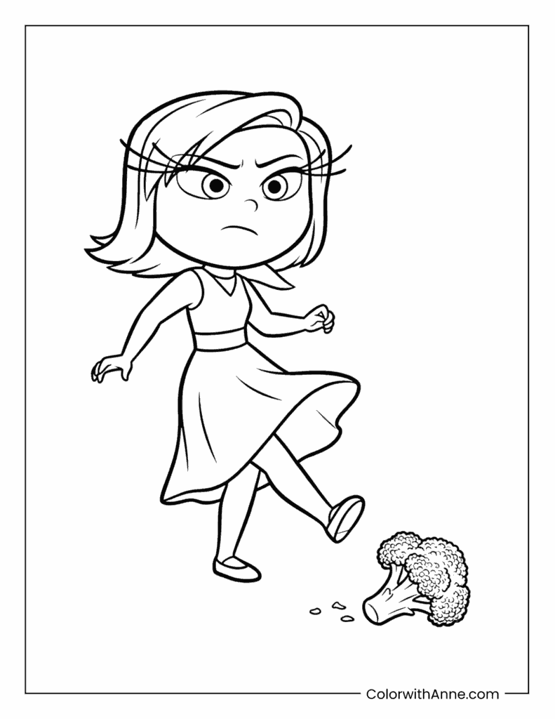 Disgust Kicking Broccoli Inside Out Coloring Page