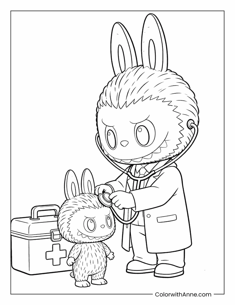 Doctor Labubu Coloring Page for Kids