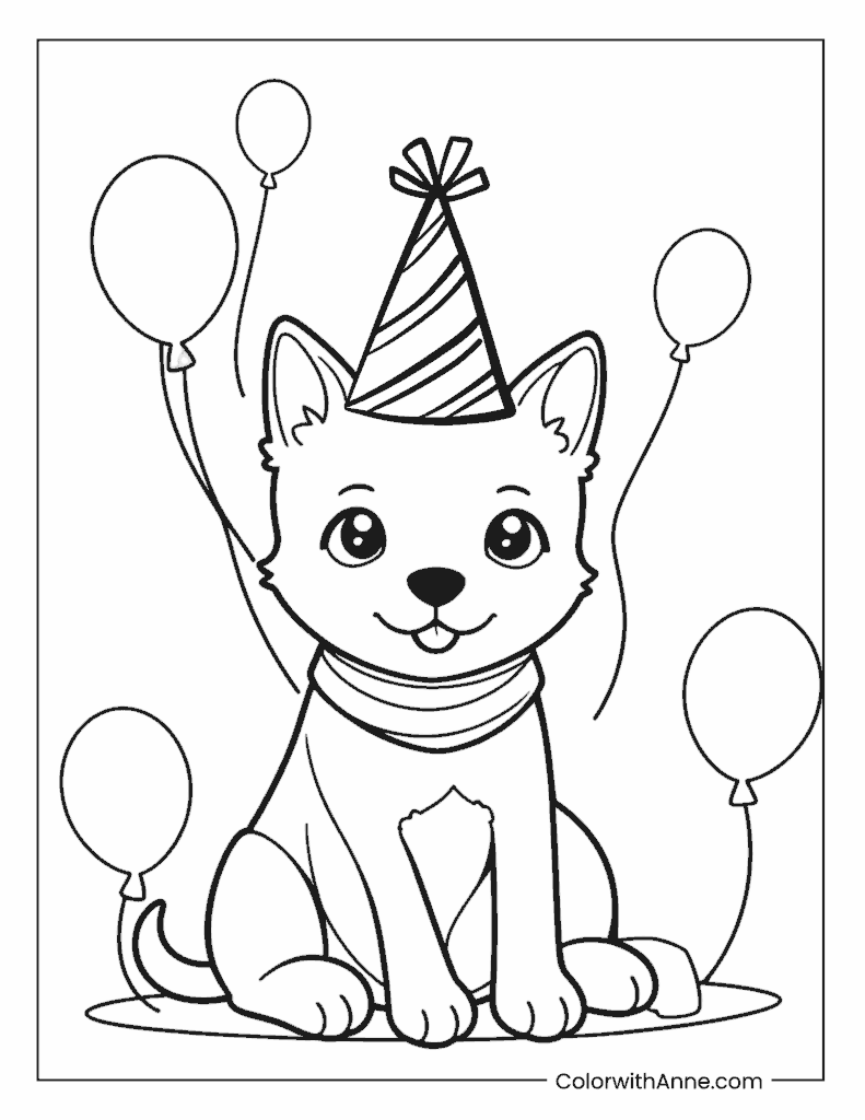 Dog Birthday Party Coloring Page