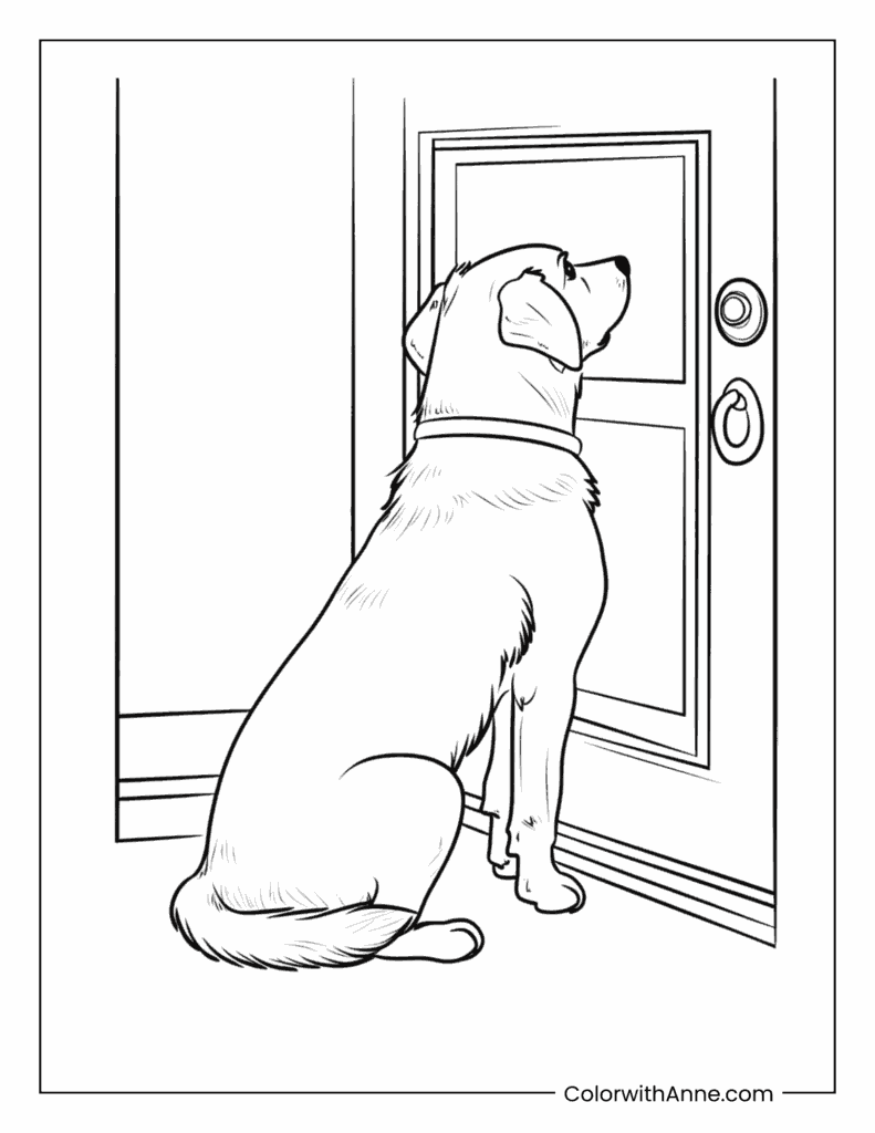 Dog Waiting at the Door Coloring Page