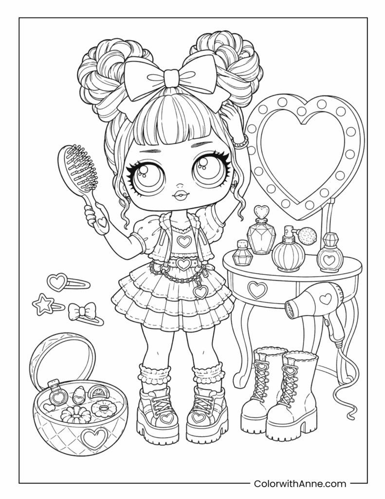 Doll at Heart-Shaped Beauty Salon Coloring Page