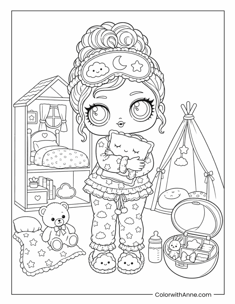 Dollhouse Sleepover Fashion Doll Coloring Page