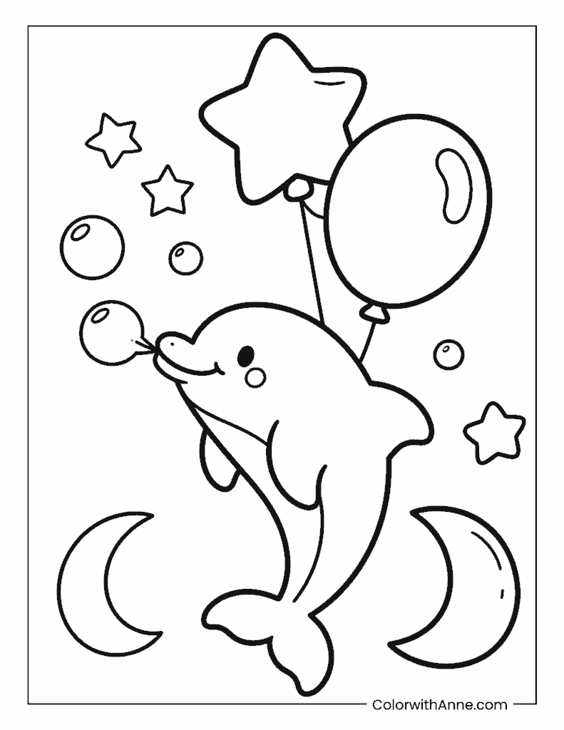 Dolphin Blowing Bubbles Coloring Page