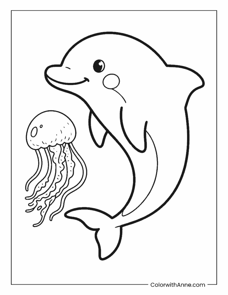 Dolphin Dancing with Jellyfish Coloring Page