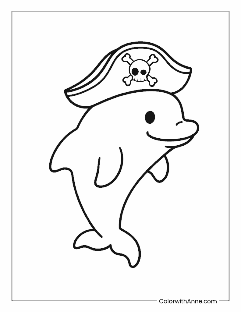 Dolphin Wearing a Pirate Hat Coloring Page