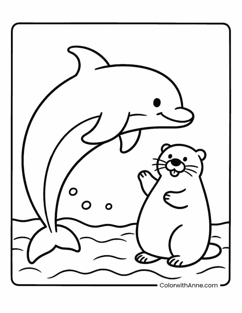 Dolphin and Sea Otter BFF Coloring Page