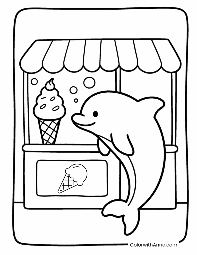 Dolphin in an Ice Cream Shop Underwater Coloring Page