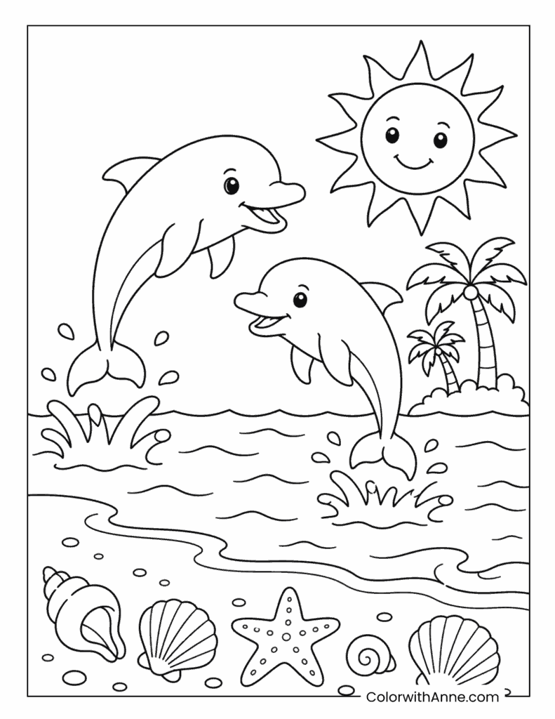 Dolphins Jumping in the Ocean Coloring Page