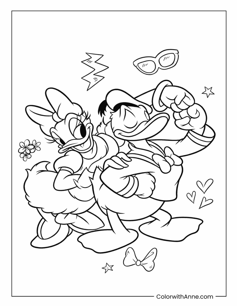 Donald Duck And Daisy Duck Dancing Together Coloring Page