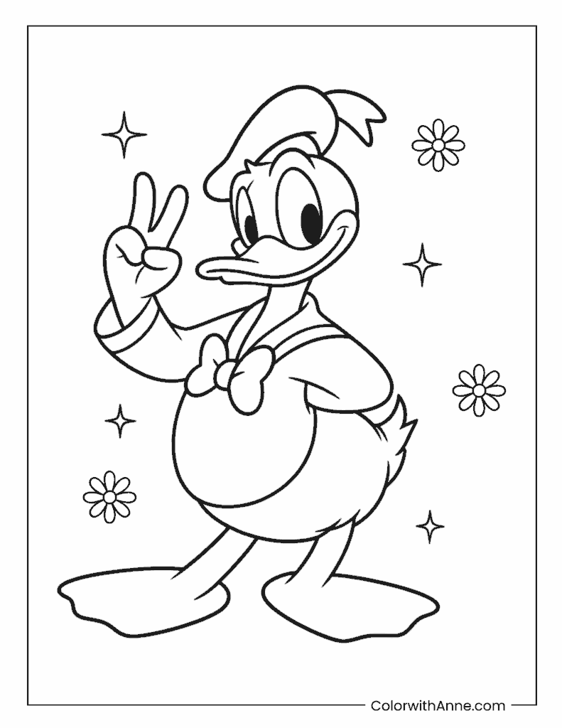 Donald Duck Making Peace Sign Coloring Page